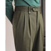 Men’s Naples High-Waisted Wool Dress Pants – Thick, Straight-Leg Casual Winter Trousers